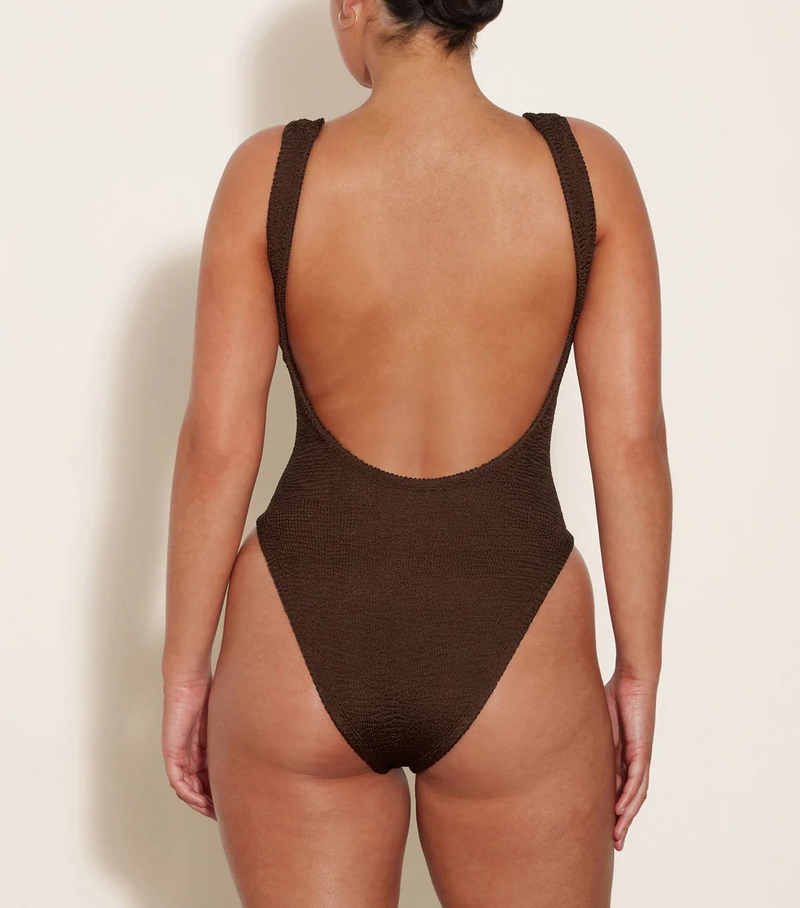 HunzaG Square Neck One Piece in Metallic Chocolate