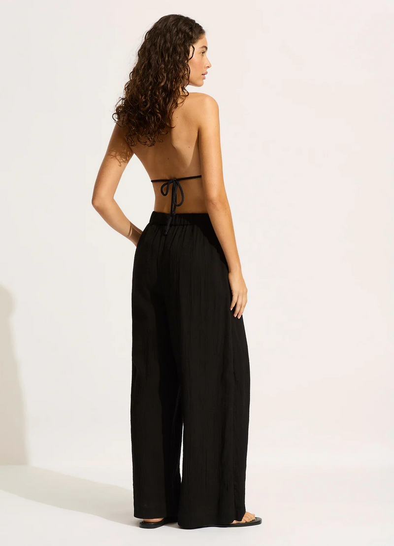 Seafolly Crinkle Beach Pant in Black