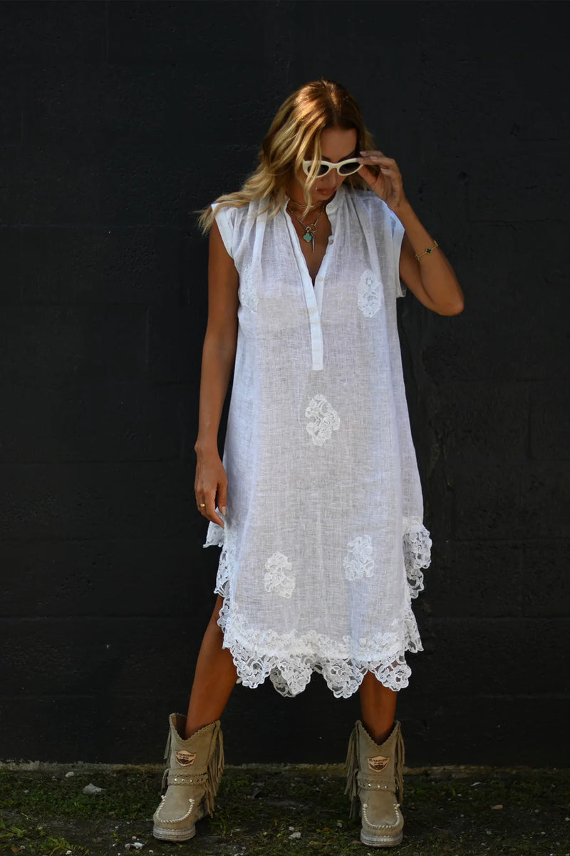 Muche & Muchette Button Shirt Dress in White