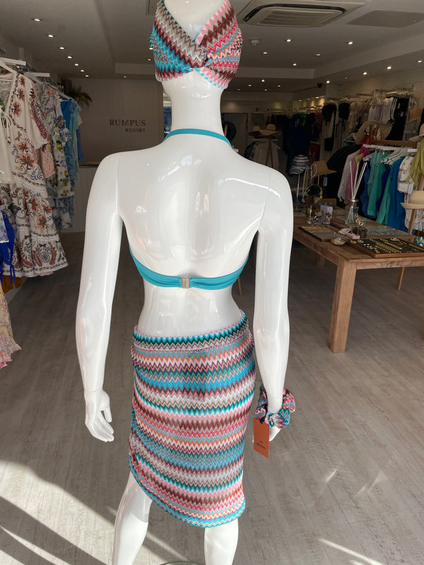 Missoni Zigzag Pull On Skirt in Pink and Blue