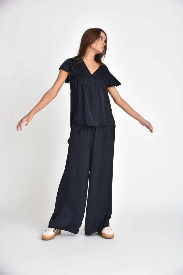 Muche & Muchette Mazzy Palazzo Flowy Silky Pant in Navy