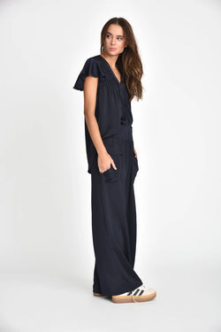 Muche & Muchette Mazzy Palazzo Flowy Silky Pant in Navy