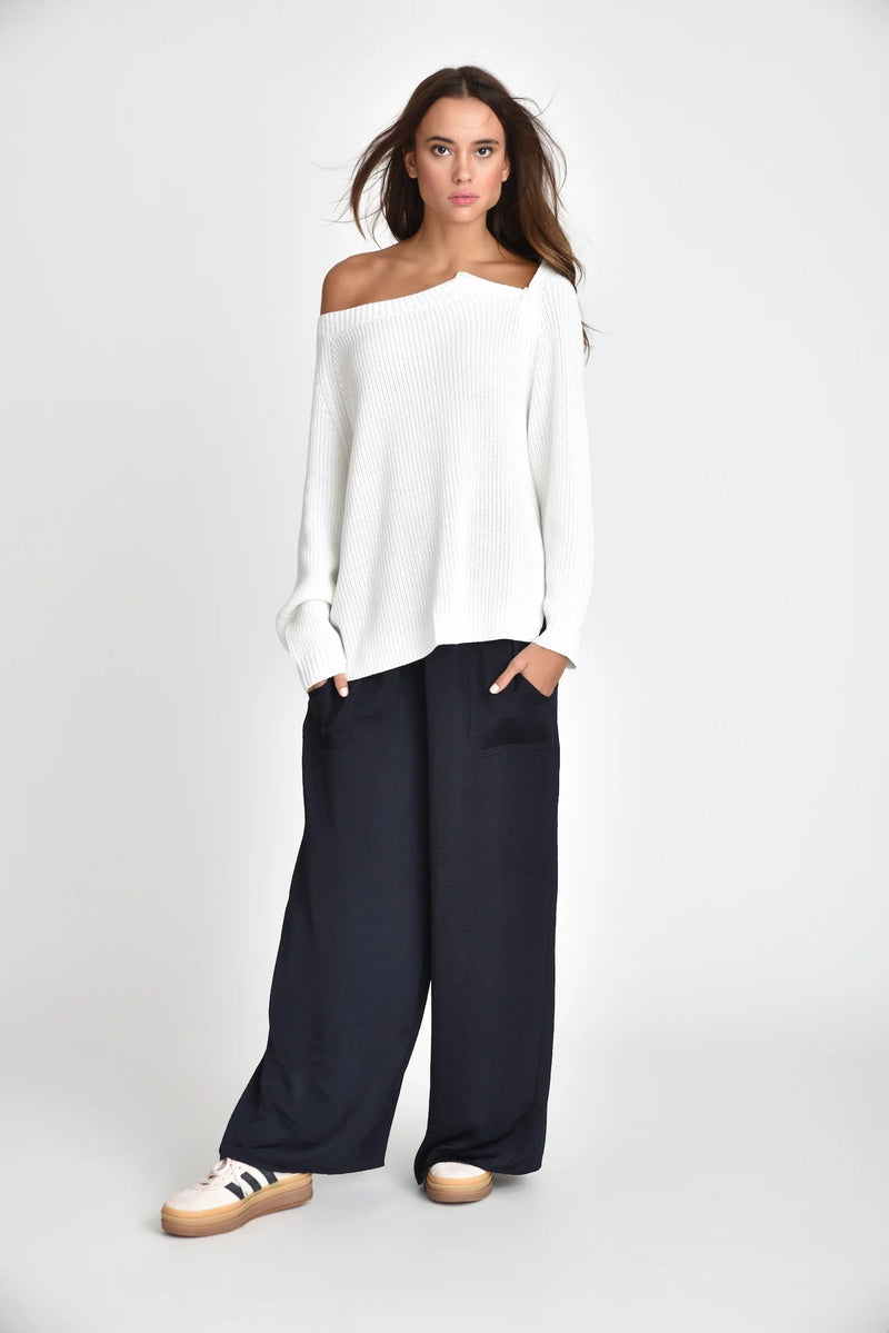 Muche & Muchette Mazzy Palazzo Flowy Silky Pant in Navy