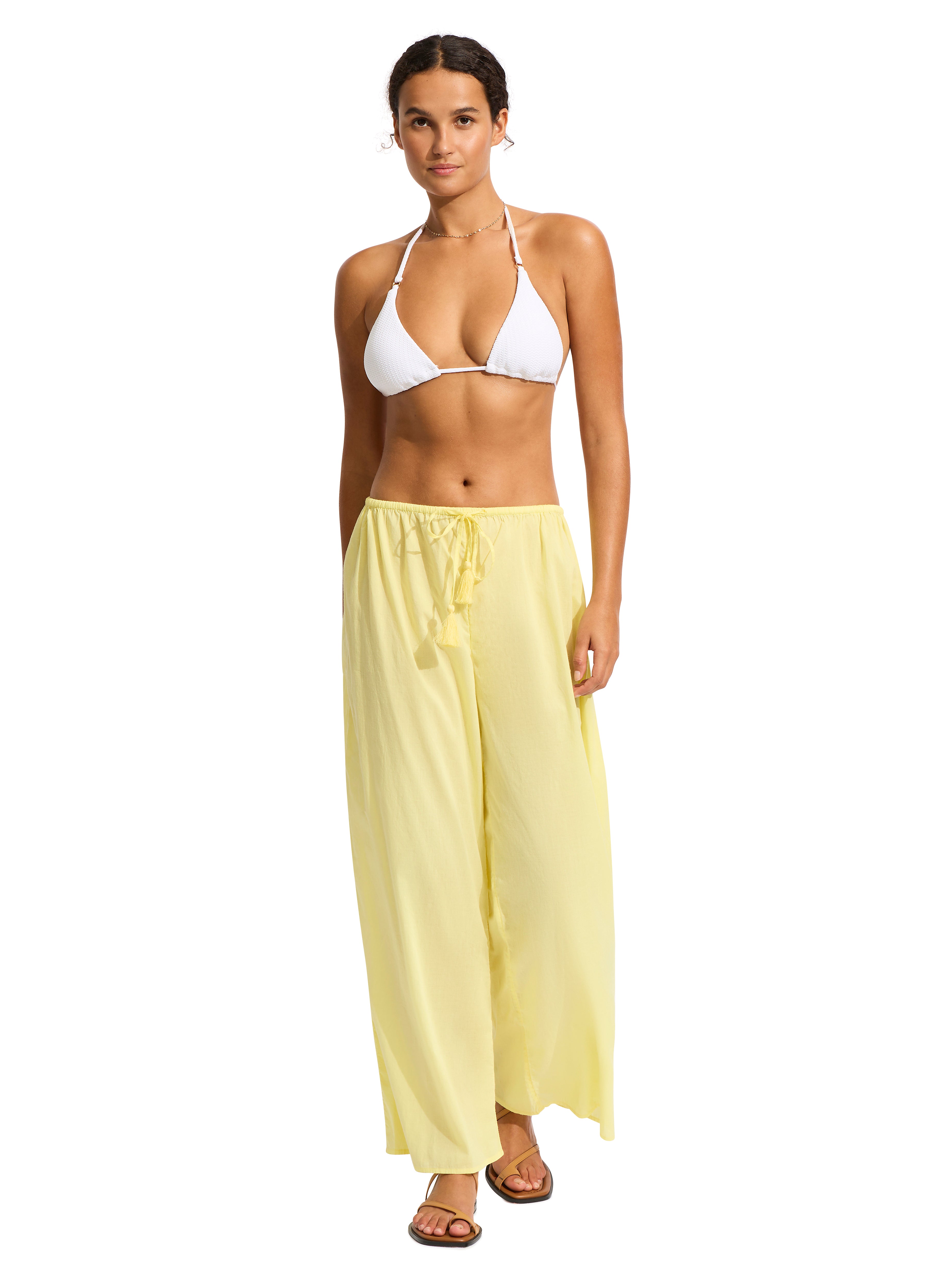 Seafolly Garden Party Cotton Beach Pant in Lime Light