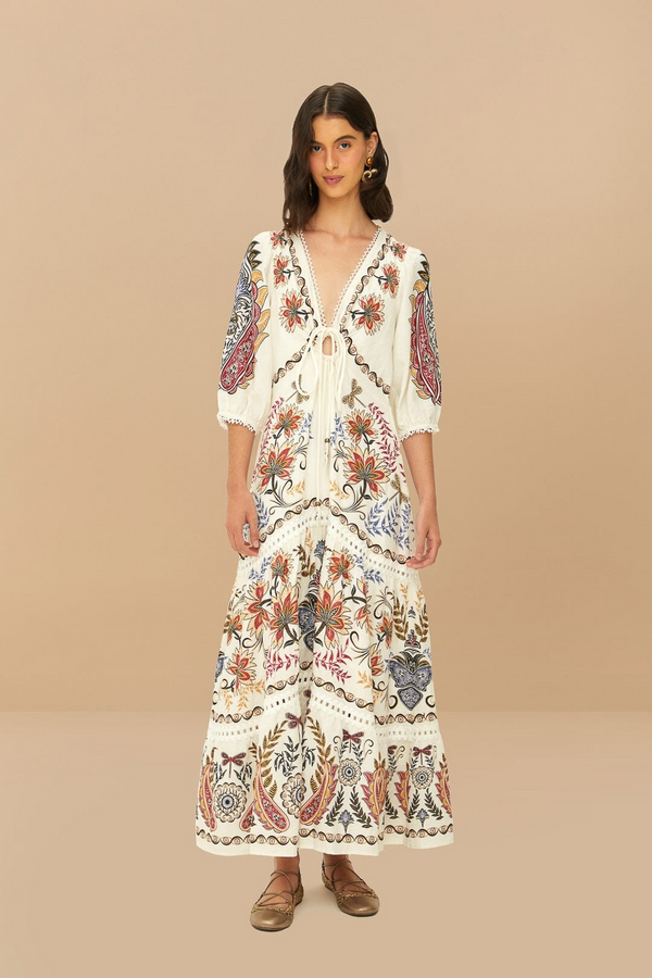 Farm Rio Boho Glam Off-White Maxi Dress