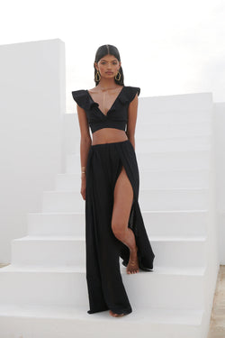 BeachCult Linen Crop Top Black