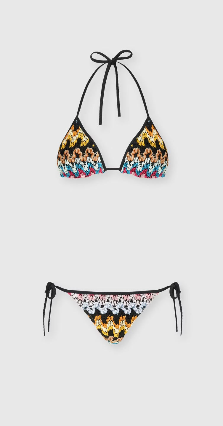 Missoni Lamé Lace Triangle Bikini Black