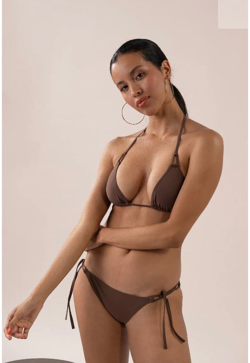 Tatiane De Freitas Mick Jagger Triangle Bikini Set in Brown