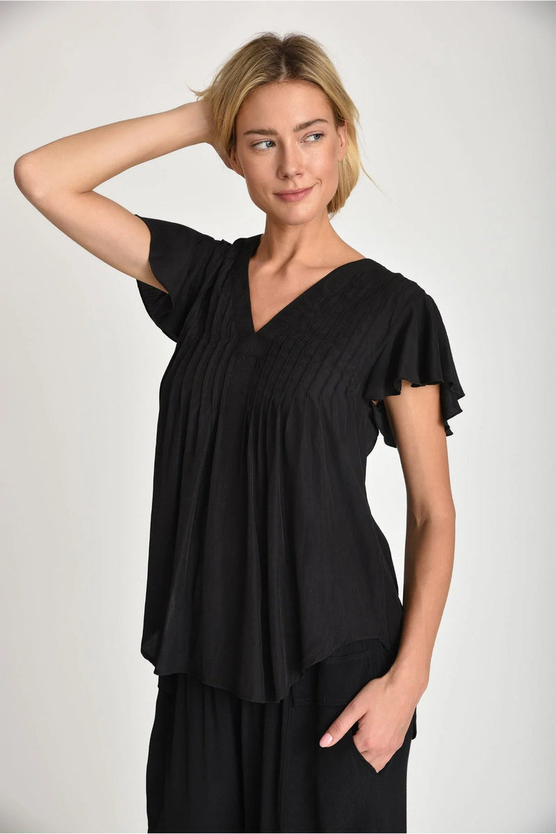 Muche & Muchette Hailey Flowy Silky Pleated Top in Black