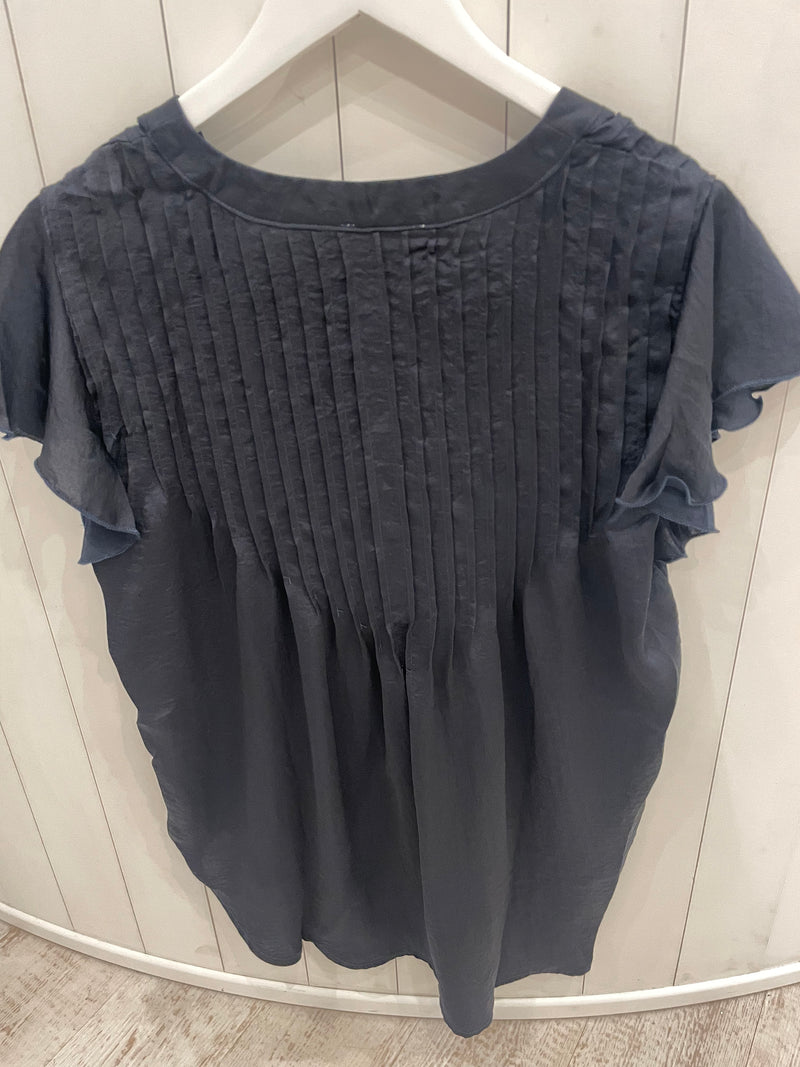 Muche & Muchette Hailey Flowy Silky Pleated Top in Navy