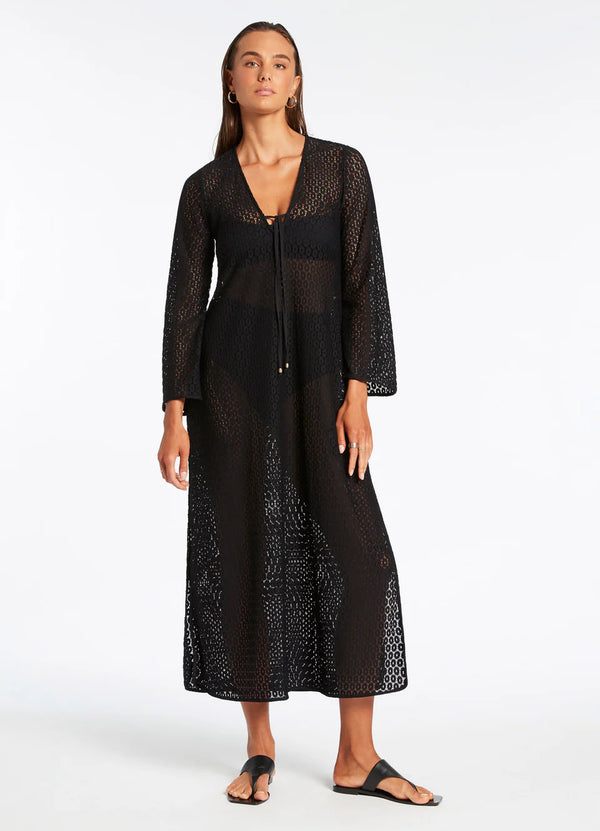 Jets Jetset Stretch Lace Maxi Kaftan in Black