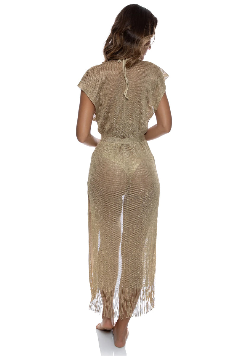 Luli Fama Golden Queen Long Kaftan in Gold Rush