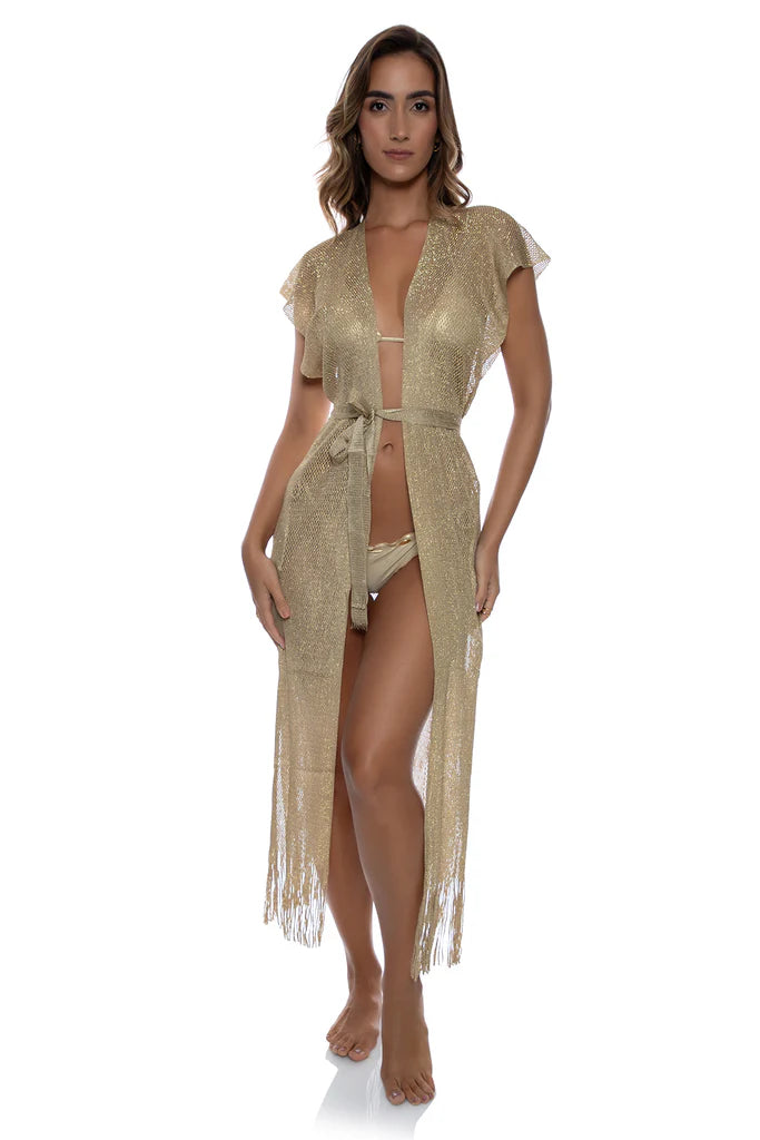 Luli Fama Golden Queen Long Kaftan in Gold Rush