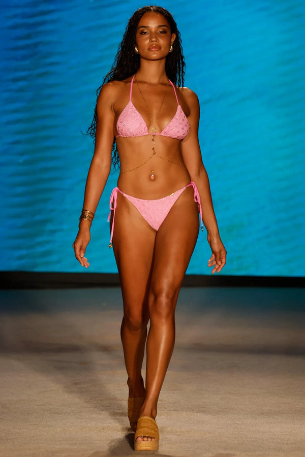 Luli Fama Brilla Seamless Triangle Bikini Set in Pink