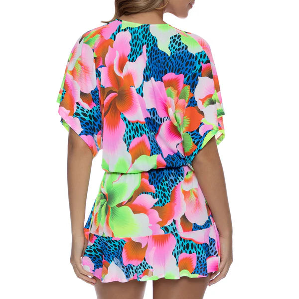 Luli Fama Playera V Neck Ruffle Dress in Tropical Illusions 15% OFF