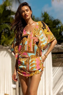 Luli Fama Cabana V Neck Dress in Miami Daydream