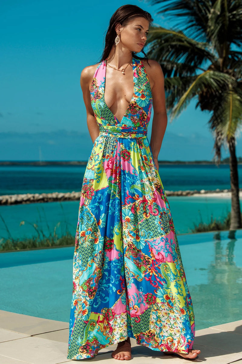 Luli Fama La Costa Convertible Maxi Dress