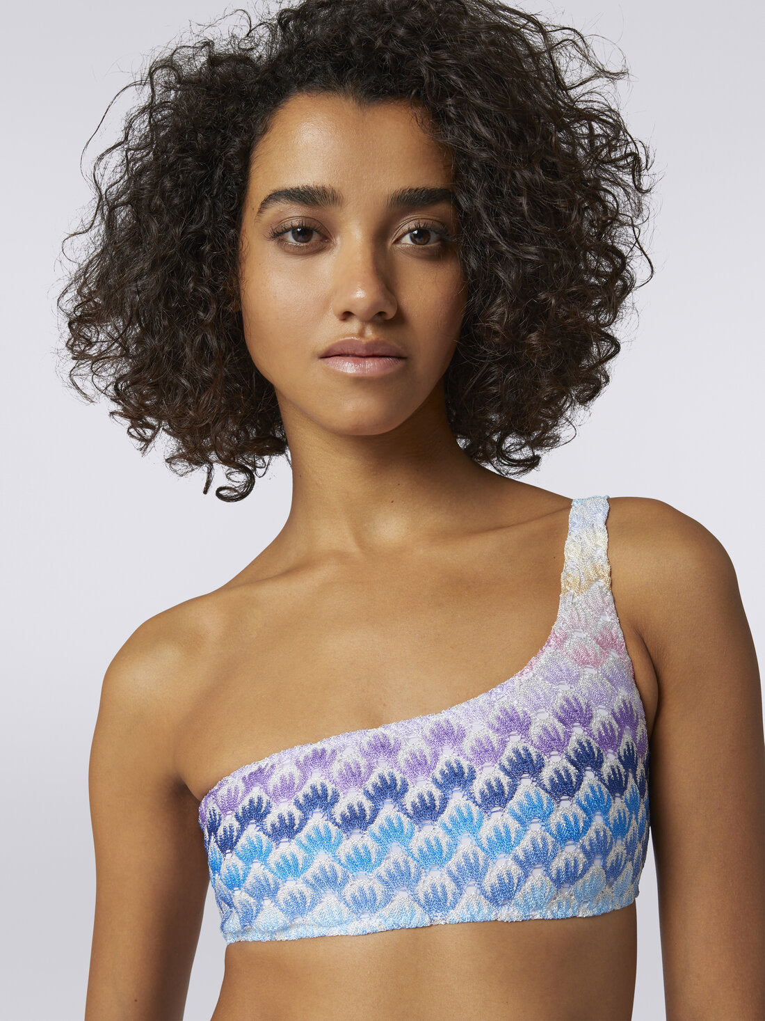 Missoni Striped Metallic Crochet Knit One Shoulder Bikini in Blue -  FINAL REDUCTIONS