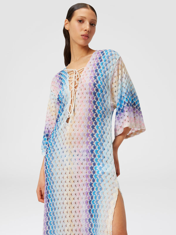 Missoni Striped Metallic Crochet Knit Long Kaftan in Blue -  FINAL REDUCTIONS