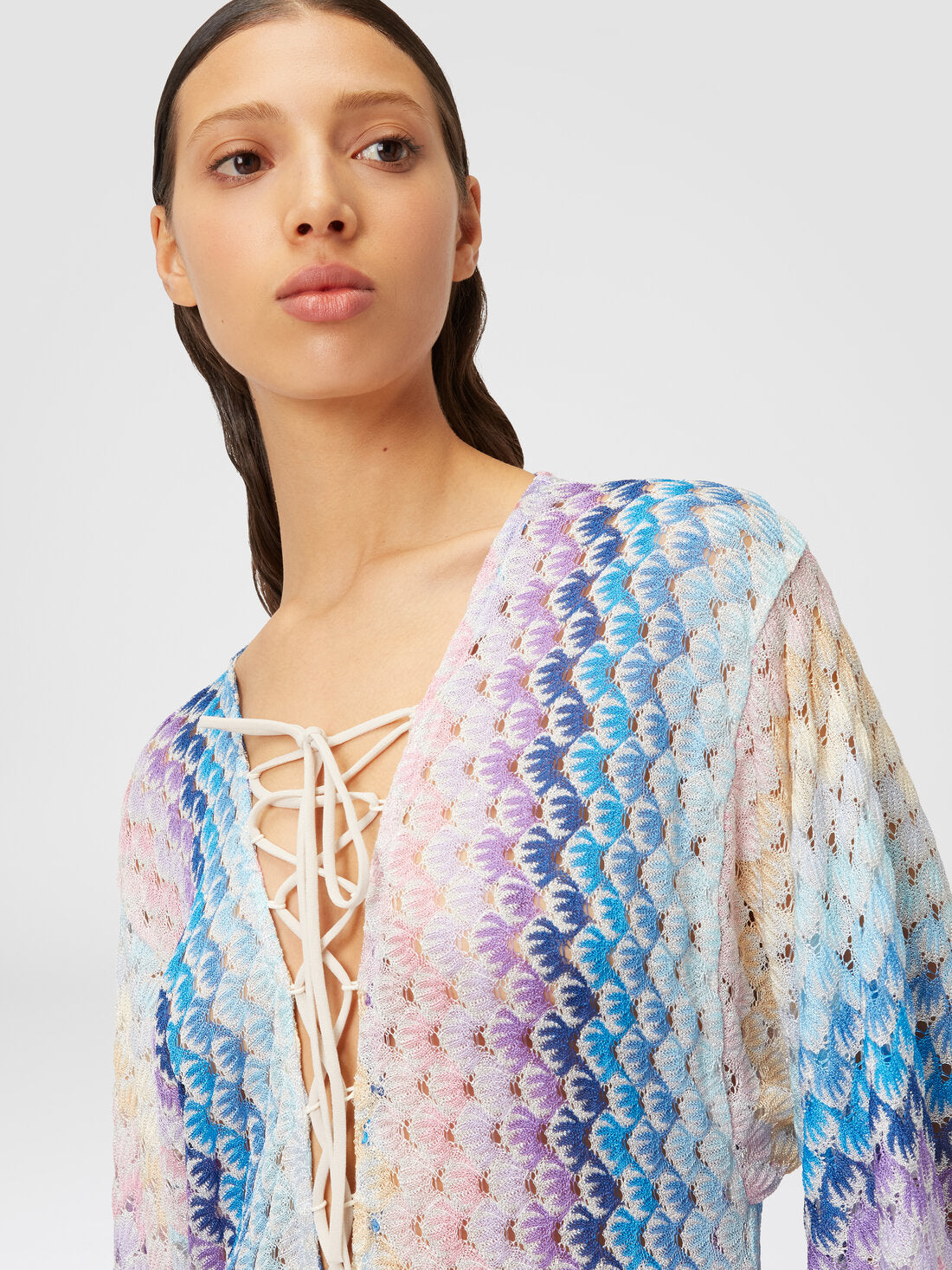 Missoni Striped Metallic Crochet Knit Long Kaftan in Blue -  FINAL REDUCTIONS