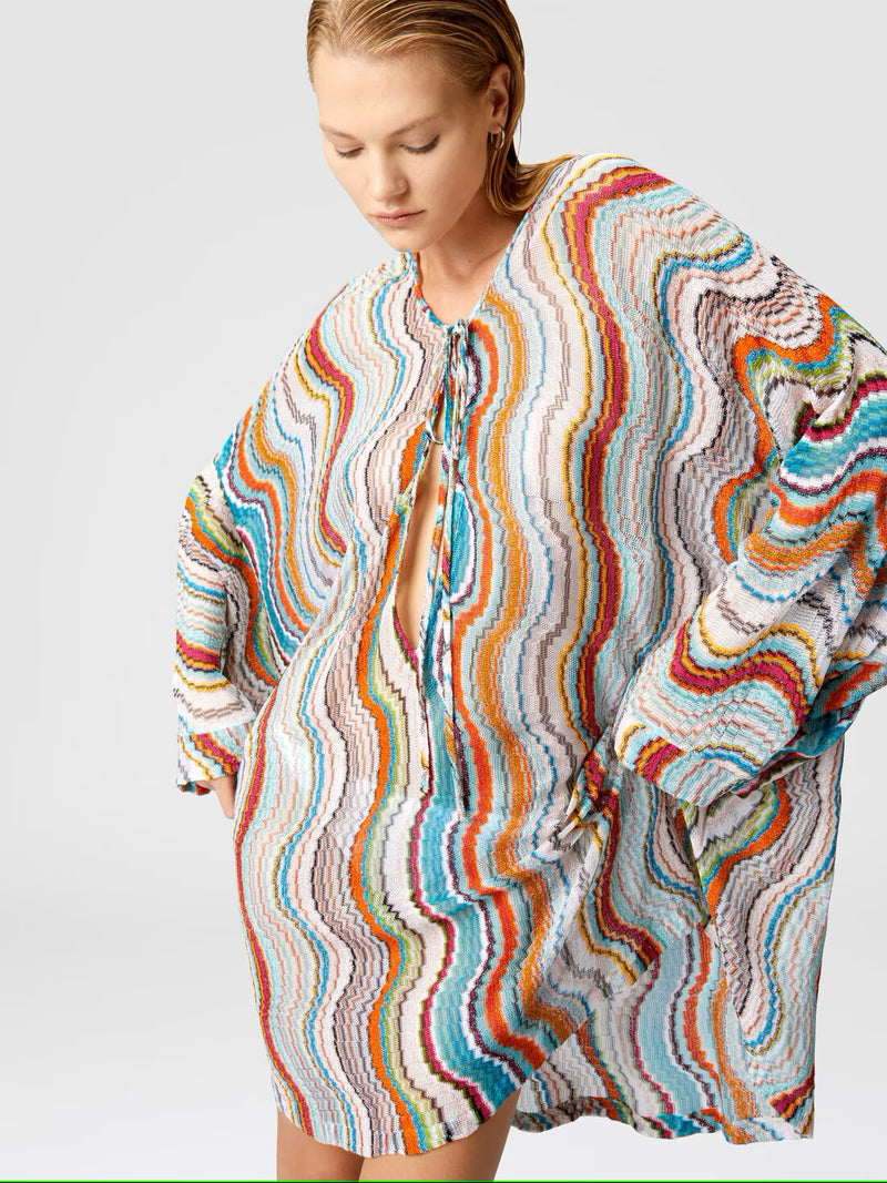 Missoni Long Sleeve Cover Up Kaftan in Lamé Wave