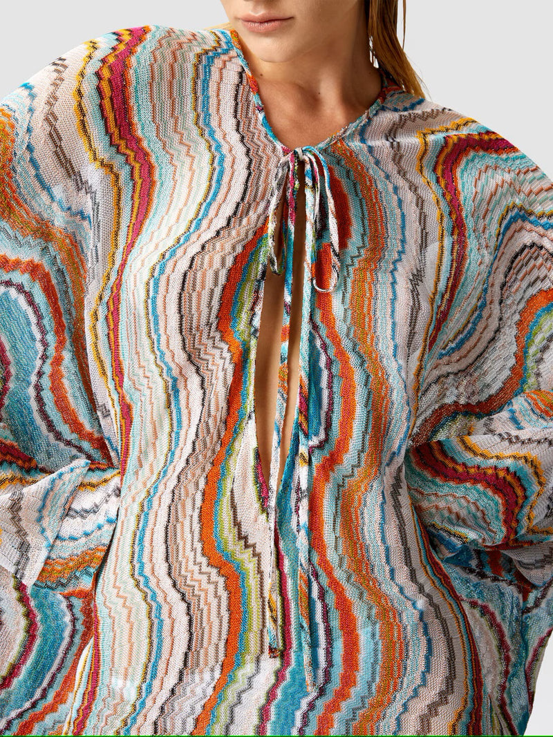 Missoni Long Sleeve Cover Up Kaftan in Lamé Wave