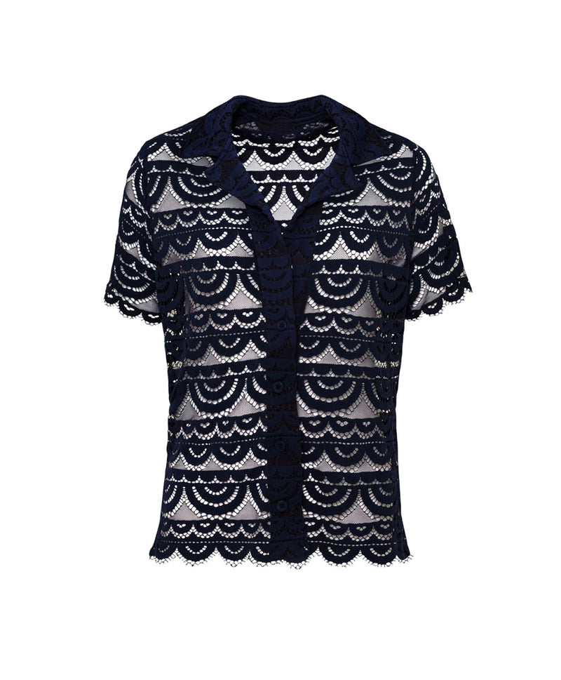 PQ Swim Lace Button Top in Navy