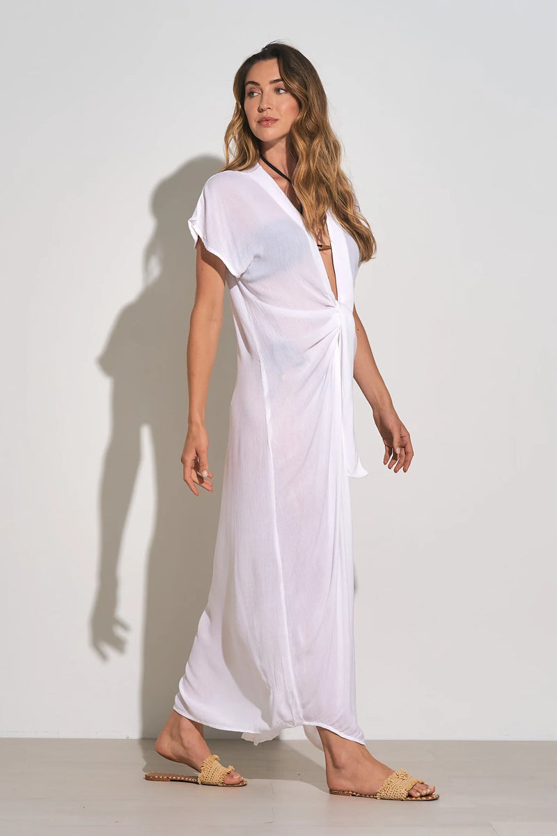 Elan Long Front Tie Cover Up in White