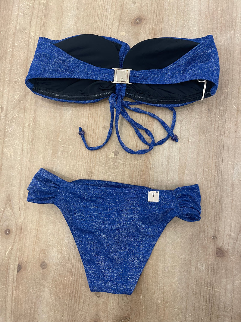 Tatiane De Freitas Etincelle Ruched Bandeau Bikini Set with Tab Bottoms in Navy