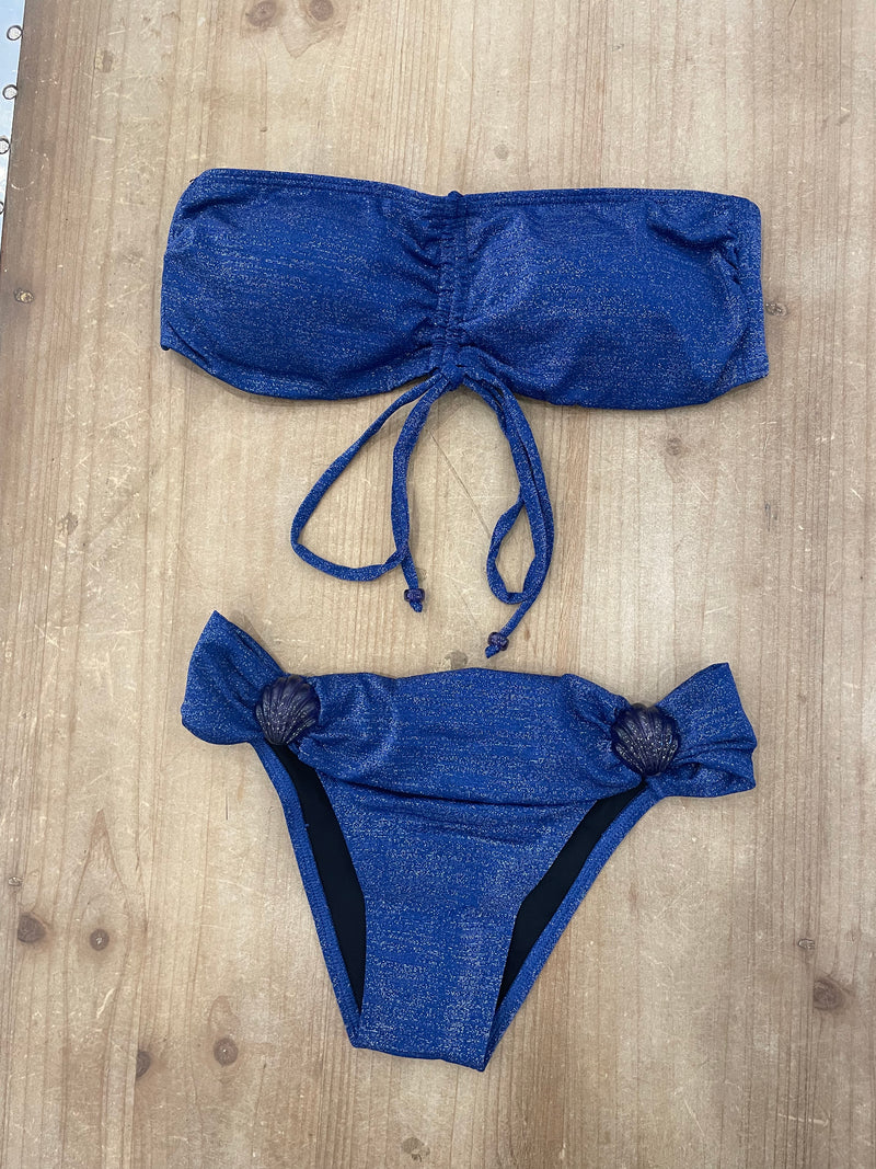 Tatiane De Freitas Etincelle Ruched Bandeau Bikini  15% OFFSet with Tab Bottoms in Navy