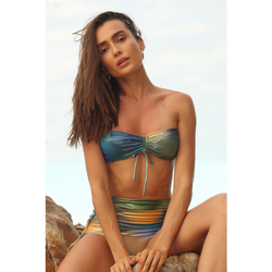 Tatiane De Freitas Bandeau Fronce Bikini Set with High Waisted Bottoms in Blue 15% OFF