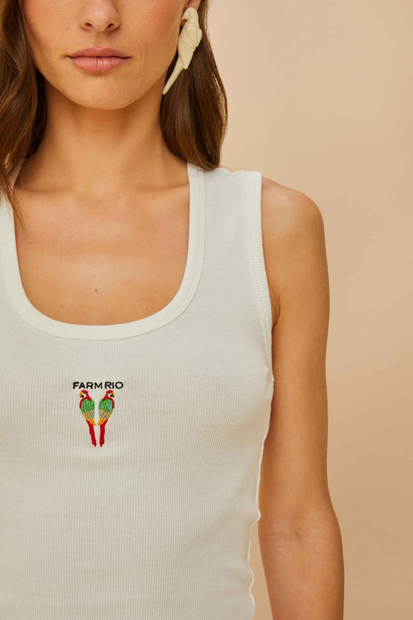 Farm Rio Off White Embroidered Tank Top