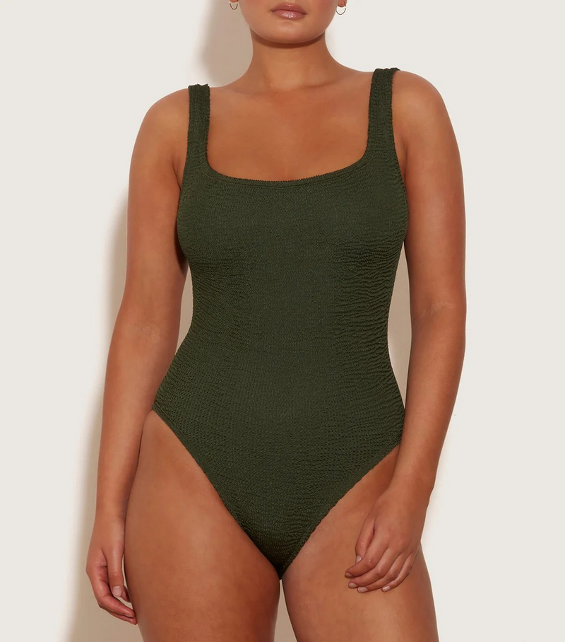 HunzaG Square Neck One Piece in Metallic Khaki