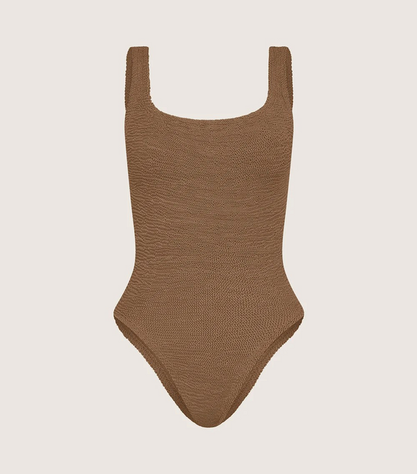 HunzaG Square Neck One Piece in Metallic Cocoa