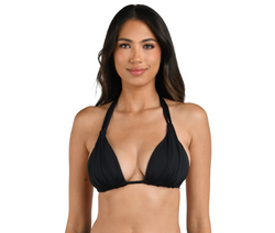 La Blanca Island Goddess Halter Triangle with Tie Side Loop Brief Bikini Set Black