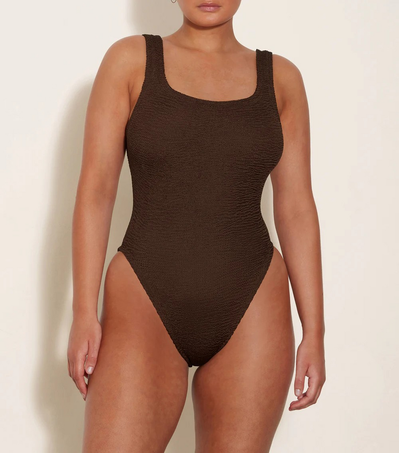 HunzaG Square Neck One Piece in Metallic Chocolate