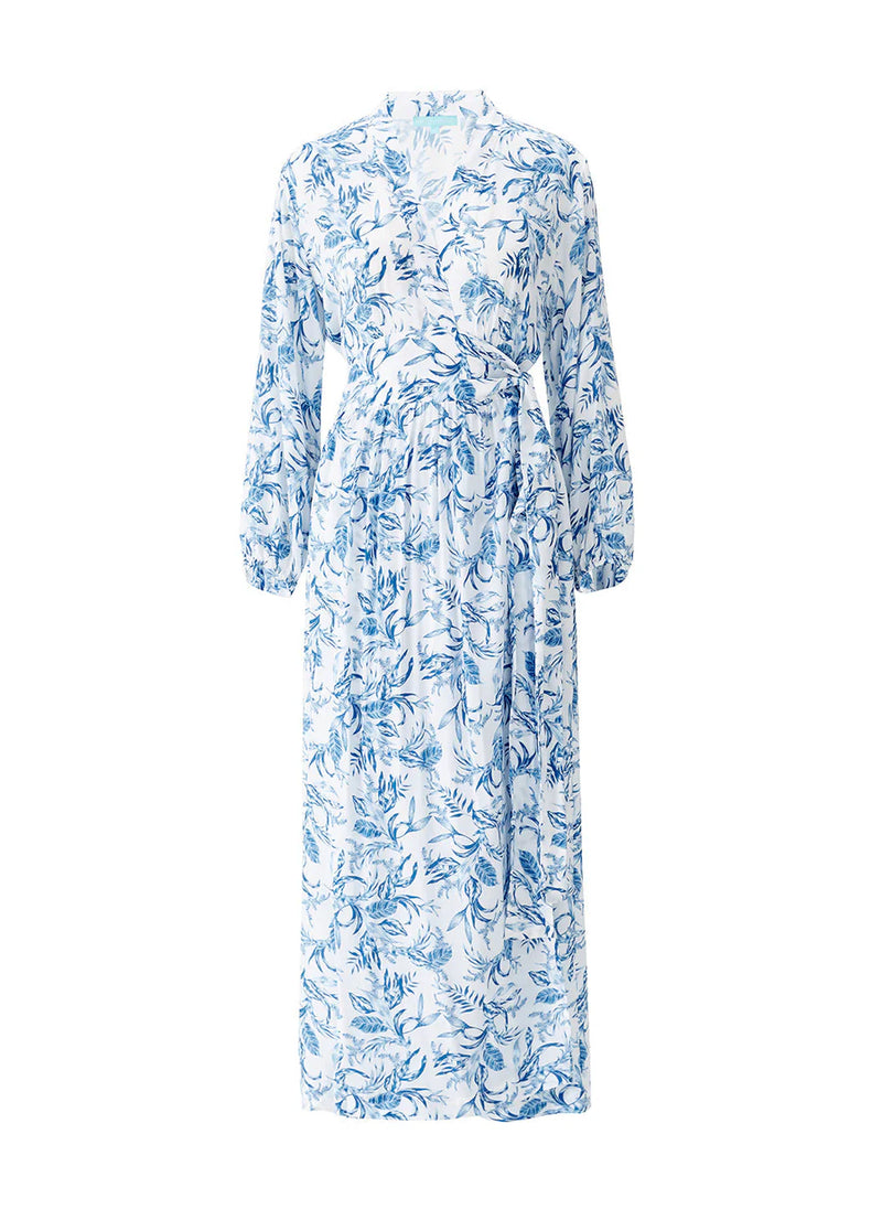 Melissa Odabash Rachel Maxi Wrap Dress Blue Leaf