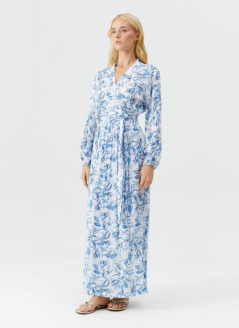 Melissa Odabash Rachel Maxi Wrap Dress Blue Leaf