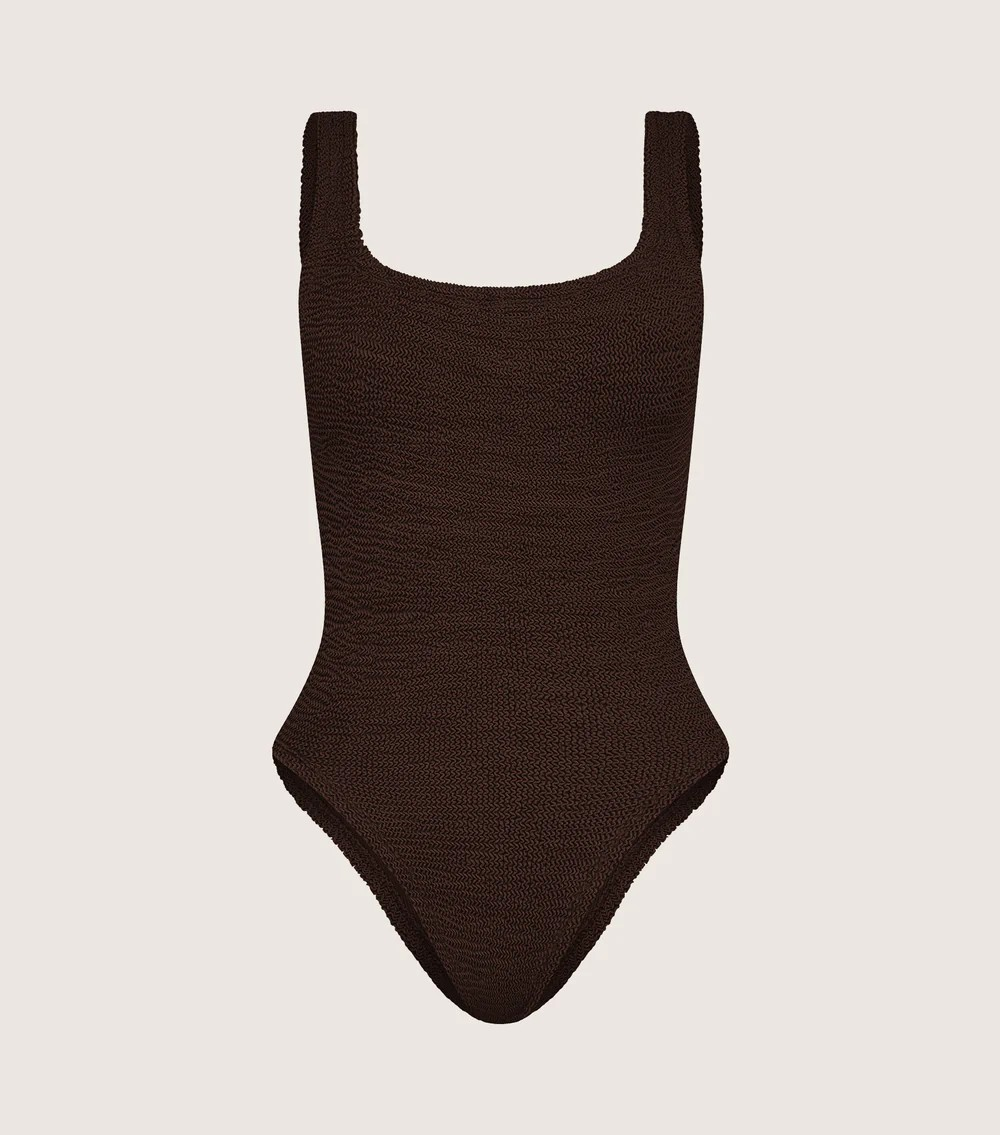 HunzaG Square Neck One Piece in Metallic Chocolate