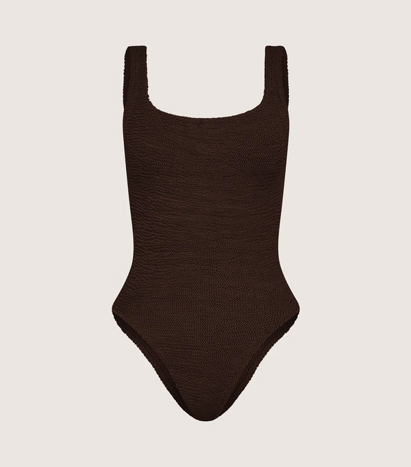 HunzaG Square Neck One Piece in Metallic Chocolate