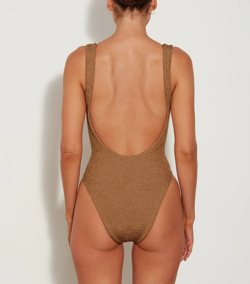 HunzaG Square Neck One Piece in Metallic Cocoa