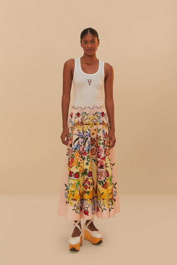 Farm Rio Garden Terrace Pink Midi Skirt
