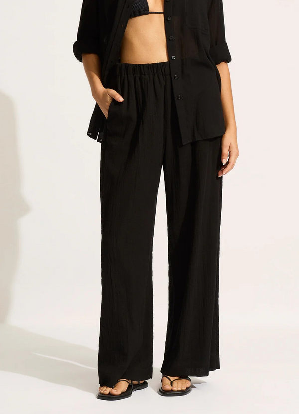 Seafolly Crinkle Beach Pant in Black