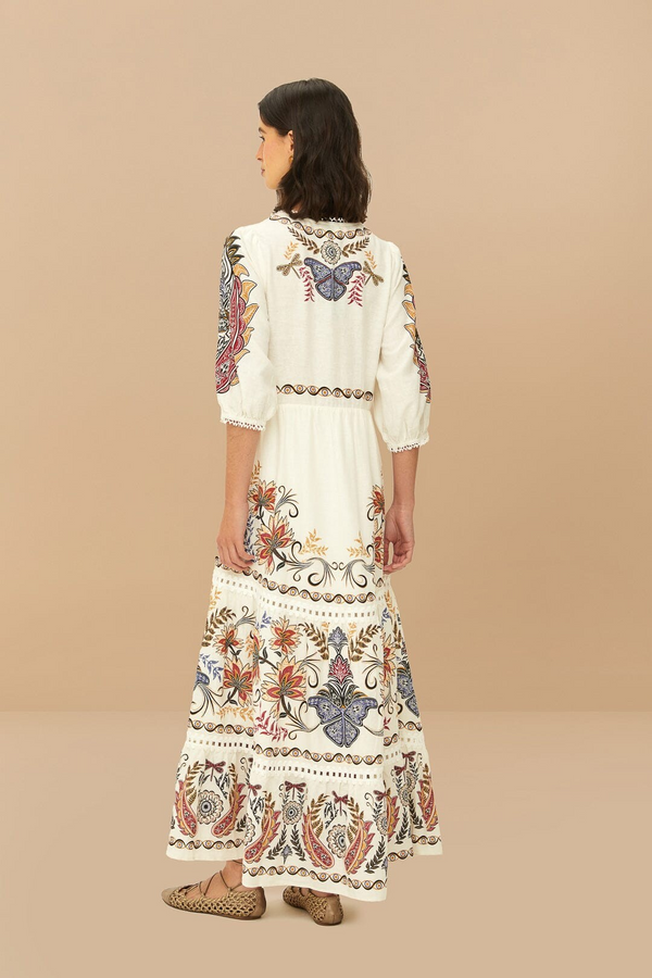 Farm Rio Boho Glam Off-White Maxi Dress